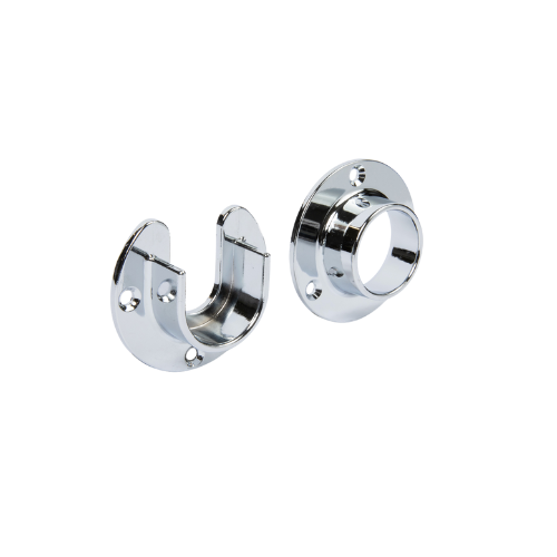 Round Polished Chrome Closet Rod Screw-In End Supports